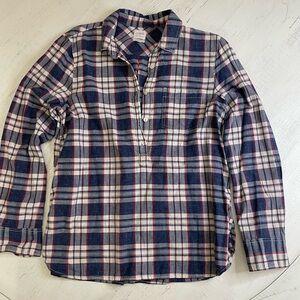 J. Crew Twill Plaid Shirt Blue 3/4 Button Youth Size Medium